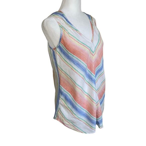 Gap 100% Linen Chevron Smocked Tank Top Blouse Rainbow Striped Vacation Beach - Picture 6 of 16